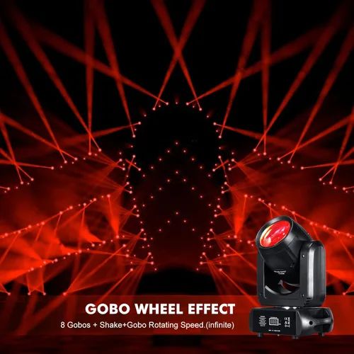 Vista 7 de Luz de cabeza móvil de 150 W, luces de escenario, 8 gobos, 8 colores, 12 canales, focos de haz de 18 caras, prisma DMX 512 con activación por sonido