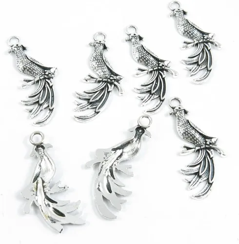 Vista 2 de 5 piezas de joyería de tono plateado antiguo que hace encantos suministro ZY3269 Phoenix Bird