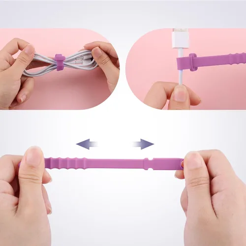 Vista 4 de 20 bridas de silicona para cables, correas organizadoras de cables, reutilizables, para gestión de cables elásticos para auriculares, cables