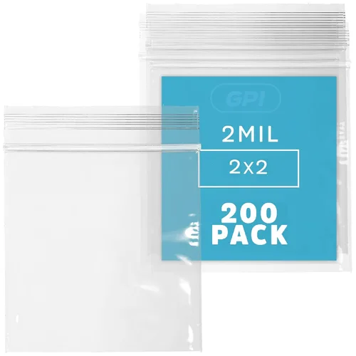 Vista 9 de GPI Paquete de 200 bolsas de plástico transparente con cremallera de 1 pulgada x 1 pulgada de grosor, bolsas de polietileno resistentes y duraderas