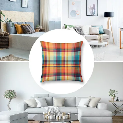 Vista 5 de Funda de cojín retro a cuadros para sofá, patio, dormitorio, 12 x 12 pulgadas, decoración de casa de campo