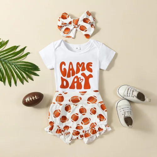 Vista 2 de BULINGNA Conjunto de 3 piezas de ropa de verano de manga corta para bebé niña de fútbol americano
