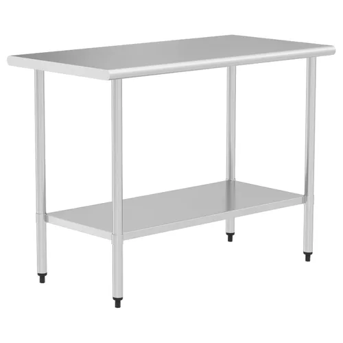 Vista 12 de Mesa de preparación y trabajo de acero inoxidable con estante ajustable y salpicadero, isla de cocina con almacenamiento, estaciones de trabajo Mesa