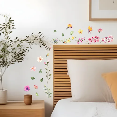 Vista 5 de Calcomanías de espejo floral, calcomanías de pared de flores, calcomanías de pared para despegar y pegar, gráficos estéticos, decoración de baño