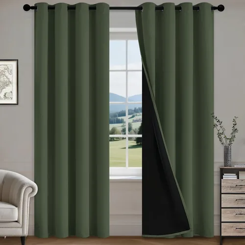 Vista 13 de COSVIYA Cortinas opacas 100% beige Biscotti para dormitorio, juego de 2 paneles de 63 pulgadas de largo, bloqueo de luz completa, aislamiento