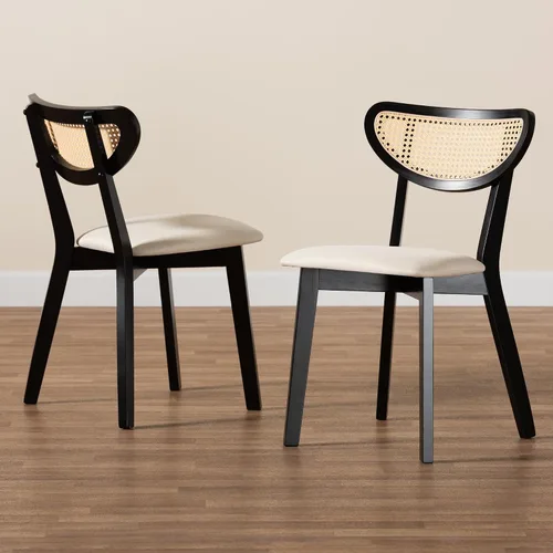 Vista 9 de Baxton Studio Dannell Mid-Century - Juego de sillas de comedor de 2 piezas de tela crema y madera con acabado negro