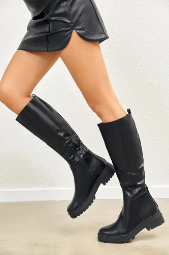 Vista 3 de Botas de plataforma hasta la rodilla para mujer, tacón grueso, cremallera lateral, botas de otoño e invierno