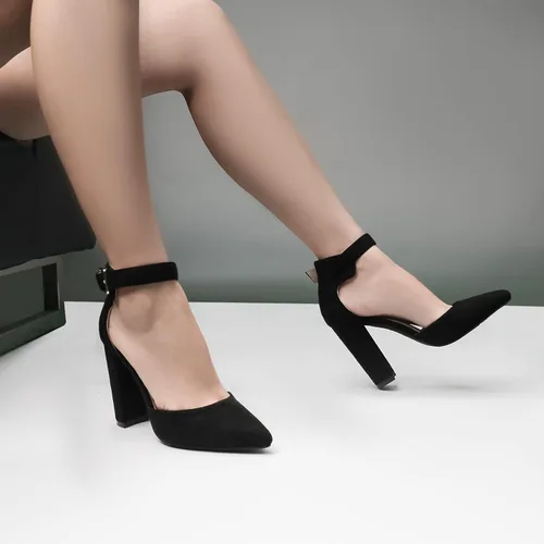 Vista 5 de Tacones altos. Zapatos de tacón grueso y puntiagudos con punta cerrada, zapatos de moda para fiestas, bodas, regalos para mujeres