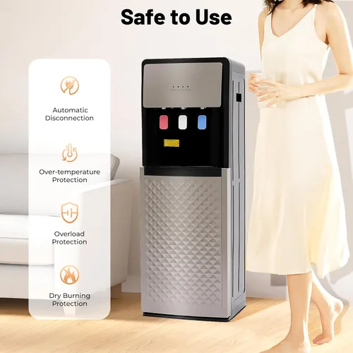 Vista 5 de Dispensador de enfriador de agua de carga inferior, dispensador de agua caliente de botella de 5 galones, con 3 ajustes de temperatura, enfriador