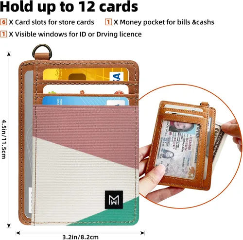 Vista 3 de Cartera delgada minimalista con bloqueo RFID, de cuero, con bolsillo frontal elástico, para mujer, Geometry, Minimalista