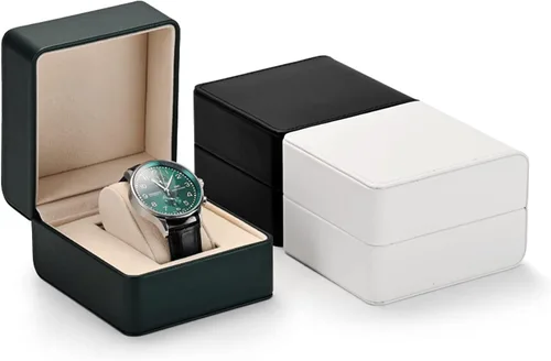 Vista 3 de Caja de regalo de reloj de cuero PU negro Premium Caja de almacenamiento de reloj individual con caja de reloj de pulsera de almohada extraíble