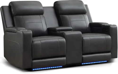 Vista 13 de Sofá biplaza reclinable eléctrico con consola, sofá biplaza reclinable de doble motor con reposacabezas eléctrico/carga inalámbrica/luz