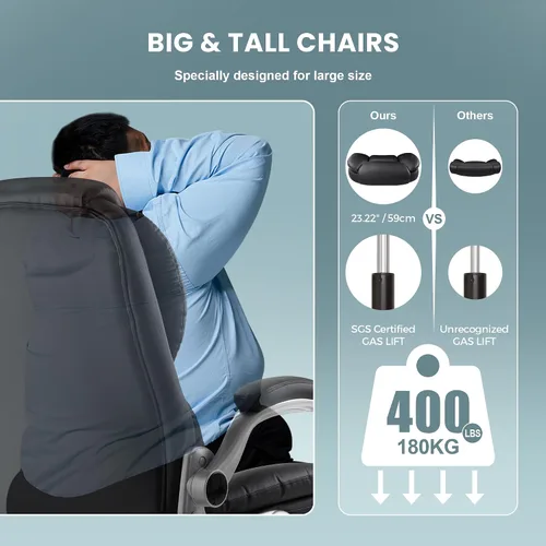 Vista 5 de IWMH Silla de oficina ejecutiva, silla ergonómica de escritorio grande y alta, silla de piel sintética con respaldo alto y reposabrazos abatibles