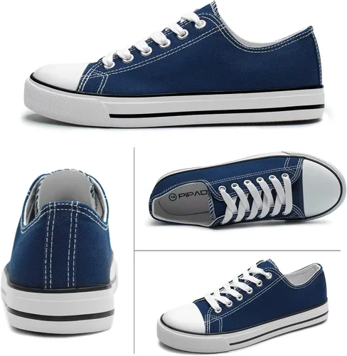 Vista 4 de PIPADU Canvas Shoes for Women Sneakers Low Top Classic Casual Shoes Fashion Sneaker Black White Tennis Shoes Lace Up