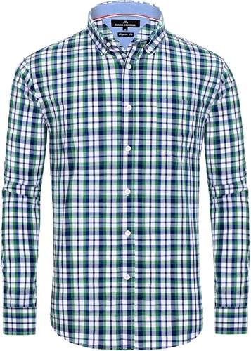 Vista 39 de Alimens & Gentle - Camisas a cuadros con botones para hombre, camisas de vestir de manga larga, de algodón, corte estándar Negro (Black Gingham)