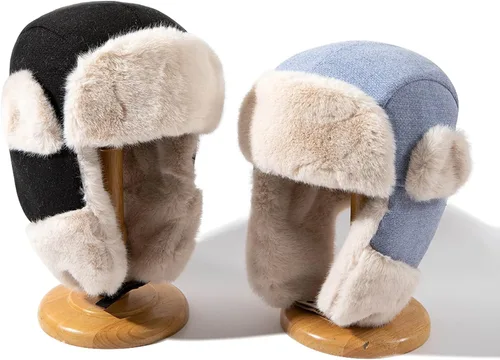 Vista 3 de CLAPE Sombreros de trampero de invierno cálido de soldado ruso sombrero de piel sintética con solapa para la oreja gorra de aviador unisex Ushanka