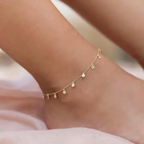 Vista 2 de Tobilleras de oro para mujer, chapadas en oro de 14 quilates, hechas a mano, delicadas capas de corazón, tobillera para mujer, impermeable, cuentas