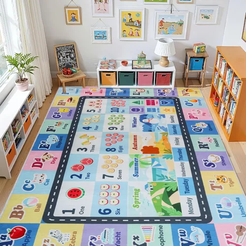 Vista 10 de Alfombra ABC infantil para sala de juegos, alfombra del alfabeto para el aula, alfombra lavable para habitación de bebé, sala de juegos, dormitorio