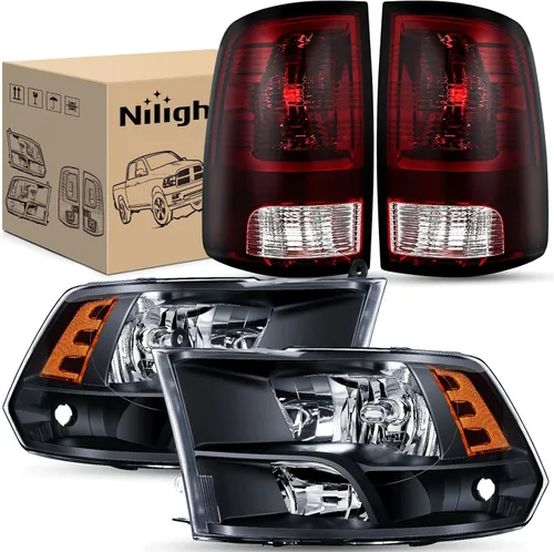 Vista 11 de Nilight Conjunto de faros delanteros 2009 2010 2011 2012 2013 2014 2015 2016 2017 2018 Ram 1500 2500 3500 Pickup Quad Conjunto de faros de repuesto