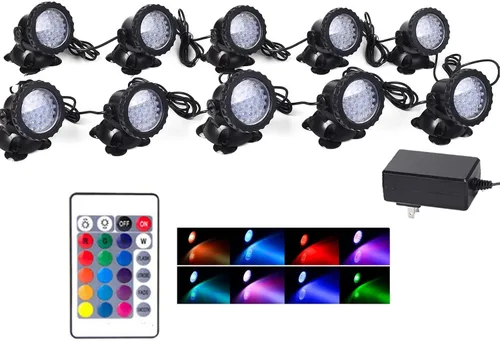 Vista 8 de SHOYO Luces de estanque que cambian de color, luces LED de 12 W, IP68, impermeables, subacuáticas, multicolor, regulables, fuente de memoria, focos