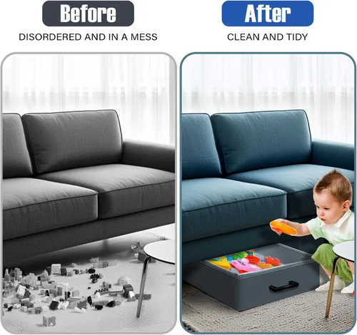 Vista 4 de Almacenamiento debajo del sofá, paquete de 2 contenedores debajo de la cama, almacenamiento plegable debajo del sofá mantiene las cosas fuera, caja