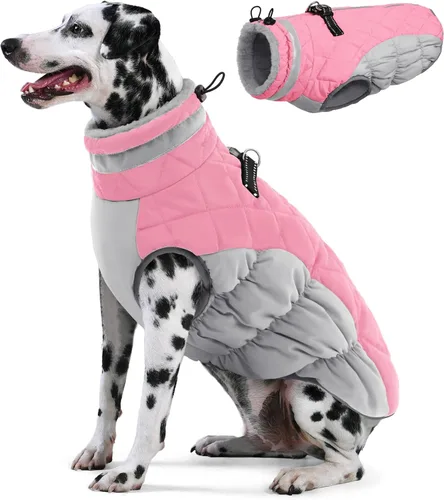 Vista 24 de AOFITEE Abrigo para perro, chaquetas cálidas para perros pequeños, abrigo de invierno para perros con arnés integrado, chaqueta de invierno