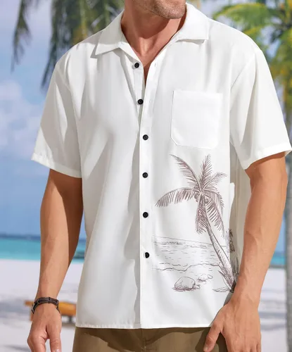 Vista 3 de Hardaddy Camisa hawaiana para hombre, manga corta, estampado de coco, con botones, para verano, playa, casual