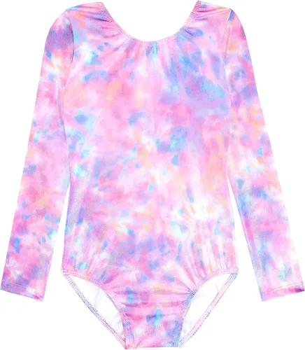 Vista 21 de HOZIY - Leotardos de manga larga para niñas, de gimnasia, para niños pequeños, trajes florales de unicornio, galaxia, arco iris, patrón de rayas