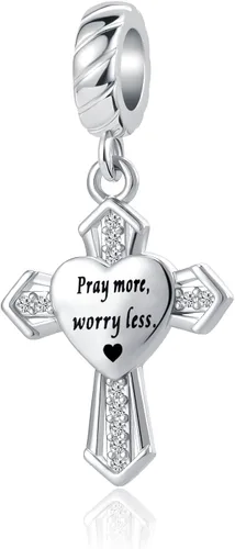 Vista 8 de Abalorio colgante religioso con dije de cruz con Dios, todas las cosas son posibles, se adapta a pulseras Pandora