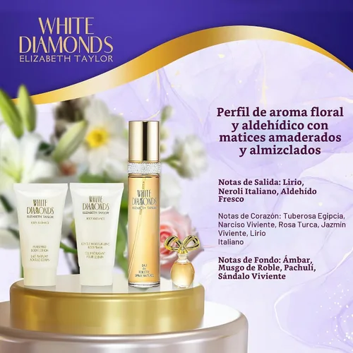 Vista 3 de Elizabeth Taylor White Diamonds - Set de regalo para damas con spray, loción corporal, gel de ducha y perfume
