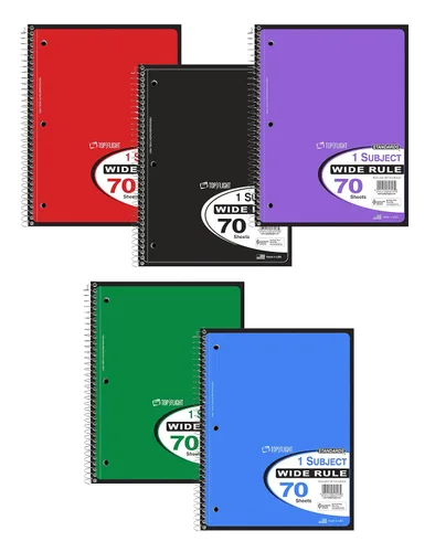 Vista 3 de Top Flight Estándares Cuaderno de 1 materia, 70 hojas, perforado, regla ancha, el color puede variar (31306)