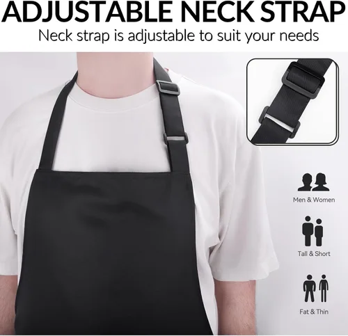 Vista 2 de Delantal de chef grande para hombres y mujeres, delantales de cocina con 2 bolsillos grandes, resistentes al agua y al aceite
