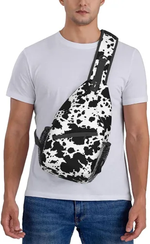 Vista 6 de SUCORONIS Bolso bandolera casual para mujeres y hombres, bolso de hombro cruzado ligero para viajes, senderismo, mochila, Estampado de vaca marrón