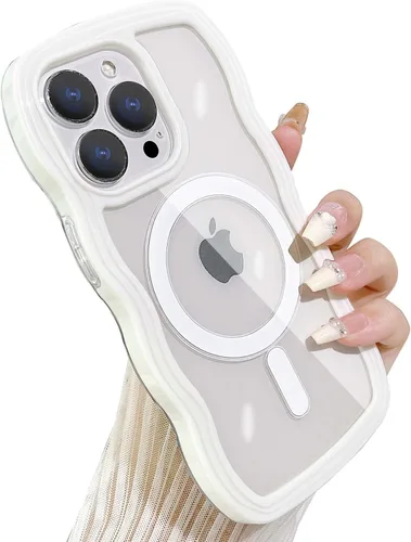 Vista 25 de Yeddabox Magsafe - Funda compatible con iPhone 13, diseño de ondas, lindo marco de colores de caramelo con ondas de agua, a prueba de golpes