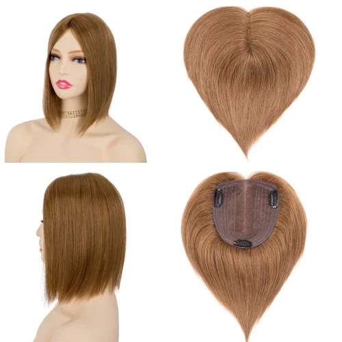 Vista 10 de originea Toppers de cabello humano 100% Remy con flequillo para mujer, base de seda, con clip, extensiones para adelgazar el cabello/cubierta