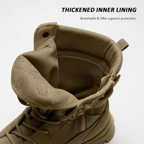 Vista 5 de Coostar Botas tácticas para hombre, ligeras, botas de combate militar, botas de trabajo con cremallera lateral, botas de motocicleta