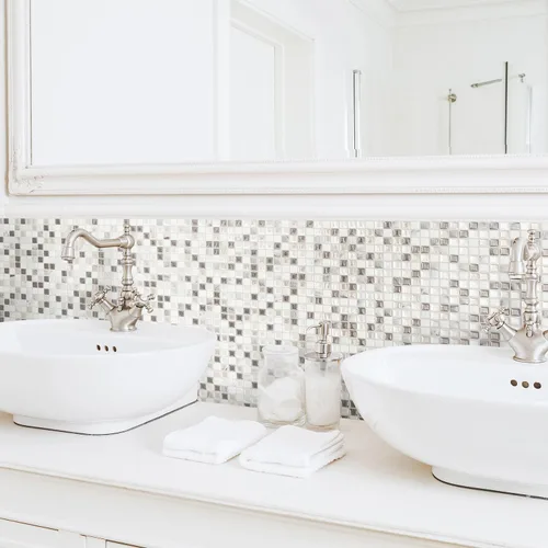 Vista 5 de SMART TILES Protector contra salpicaduras despegable y adhesivo - 5 hojas de 9.64" x 11.55" - Azulejo adhesivo 3D despegable para protector contra