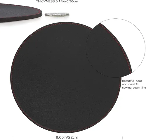 Vista 3 de Alfombrilla redonda para mouse, antideslizante, con borde cosido de alta calidad, impermeable, de piel de PVC gruesa, para oficina, trabajo, hogar