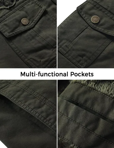 Vista 5 de WenVen Chaqueta de invierno cálida con forro polar para hombre, abrigo militar de algodón grueso, Beige