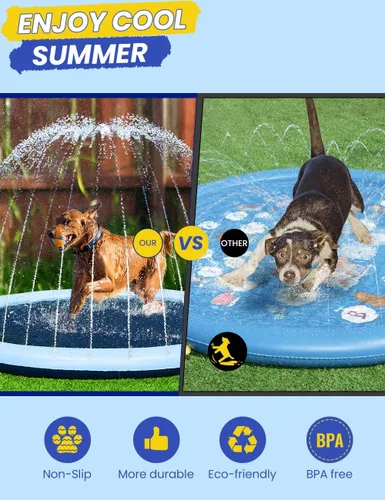 Vista 3 de PETOCAT - Chapoteadero para perros antideslizante, piscina poco profunda con aspersores para niños y bebés, juguete acuático para exteriores, fácil