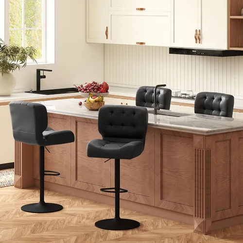 Vista 9 de HOMCOM Juego de 2 taburetes de bar de altura de mostrador con asiento ajustable, color negro