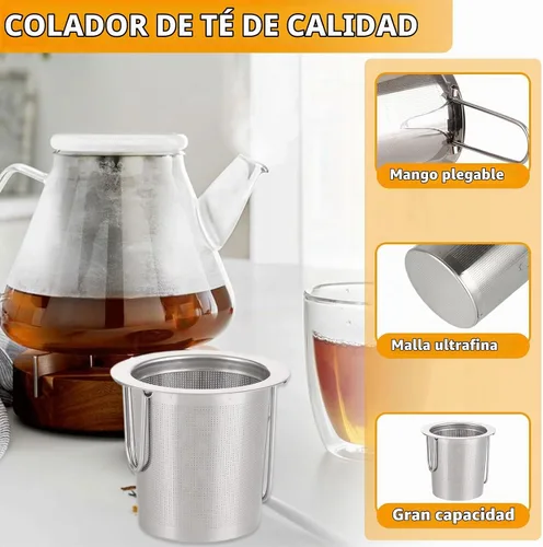 Vista 3 de 4 coladores de té con tapa, cesta infusora de té de acero inoxidable 304 para té suelto, difusor de té de malla extrafina, filtro de té de mango