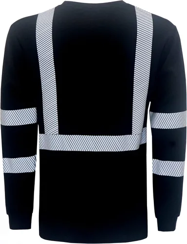 Vista 3 de BOCOMAL Men's FR Shirts Hi-Vis Reflective Flame Resistant Safety Crew Tee Camiseta negra/Hi Vis