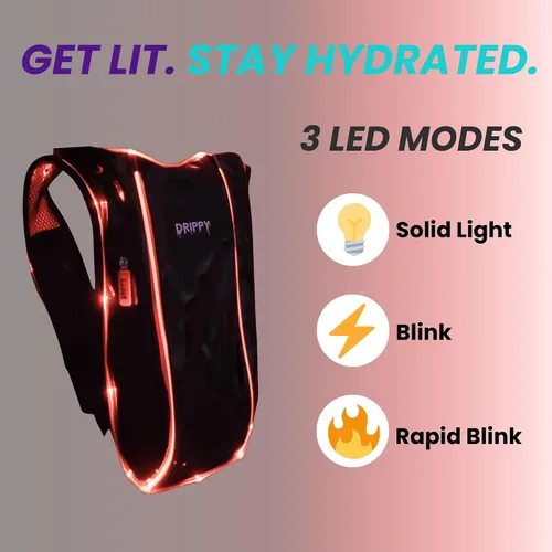 Vista 2 de LED Hydropack Rave Hydration Backpack – Festival, Hiking, & Running for Women & Men - 2 Liter Leakproof Bladder – Anti-Theft Pockets - Rave