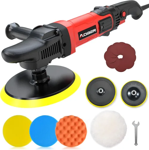 Vista 10 de AOBEN Pulidor rotativo de búfer, 1200 W, 6 pulgadas/7 pulgadas, kit de cera para pulidor de automóvil con 6 velocidades variables de 1000-3500 RPM