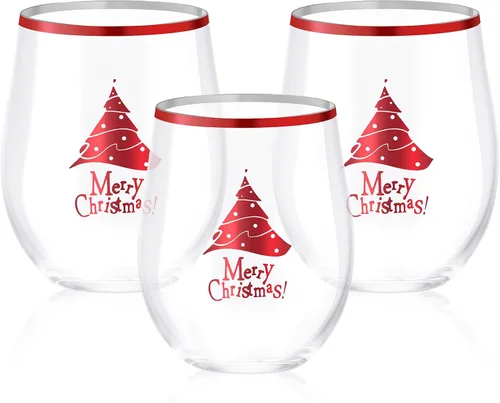 Vista 9 de SUT Copas de vino de plástico, copas de vino de Navidad de plástico, vasos de plástico, copas de vino desechables, vasos desechables, copas de vino