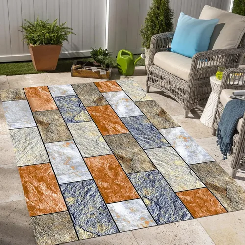 Vista 14 de Alfombra rústica con estampado de grano de madera marrón para interiores y exteriores, para balcón, porche, patio, terraza, patio, impermeable