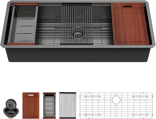 Vista 13 de Sarlai Fregadero de cocina empotrado de 30 pulgadas dorado - Fregadero de cocina de 76,2 cm x 45,7 cm con repisa para estación de trabajo de acero