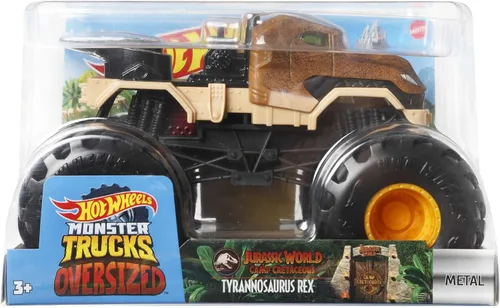 Vista 5 de Hot Wheels Monster Trucks Vehículos a escala 1:24, camiones de juguete coleccionables de metal fundido a presión con ruedas gigantes y chasis