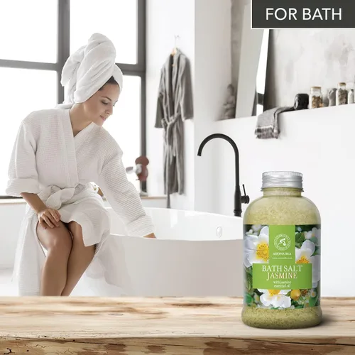 Vista 5 de Sal marina de baño jazmín de 21.16 onzas – Sales de baño con aceite esencial de jazmín para baño – baño relajante – Cuidado corporal – Relajación
